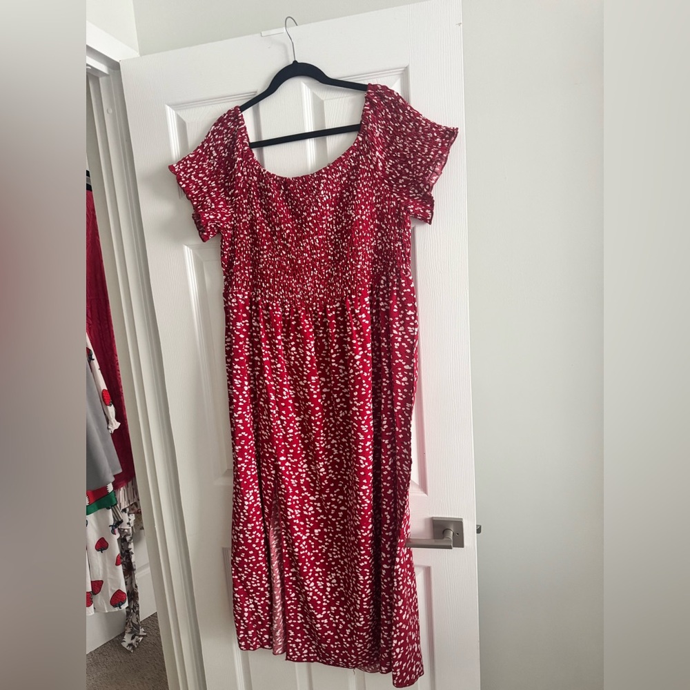 SHEIN Red and White Smocked Dress